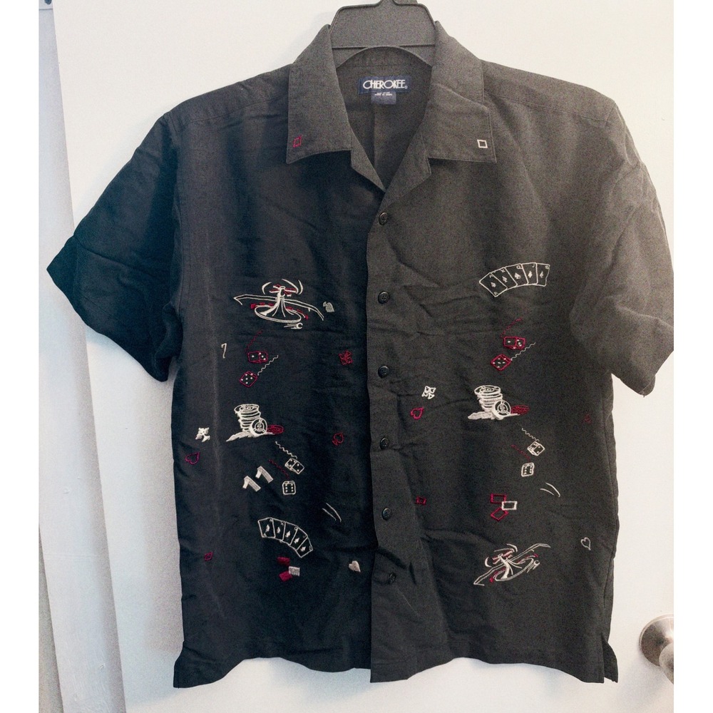 Vintage Cherokee Y2K Casino Gambling Embroidered Shirt Mens M Poker Dice Vegas